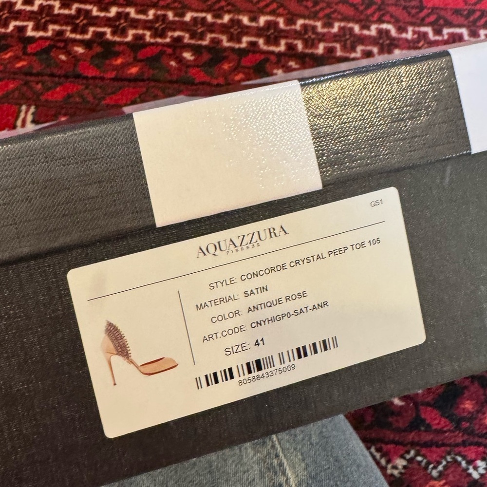 Aquazzura Blush Pink Satin Crystal Embellished Peep-Toe Heels - Picture 8 of 8